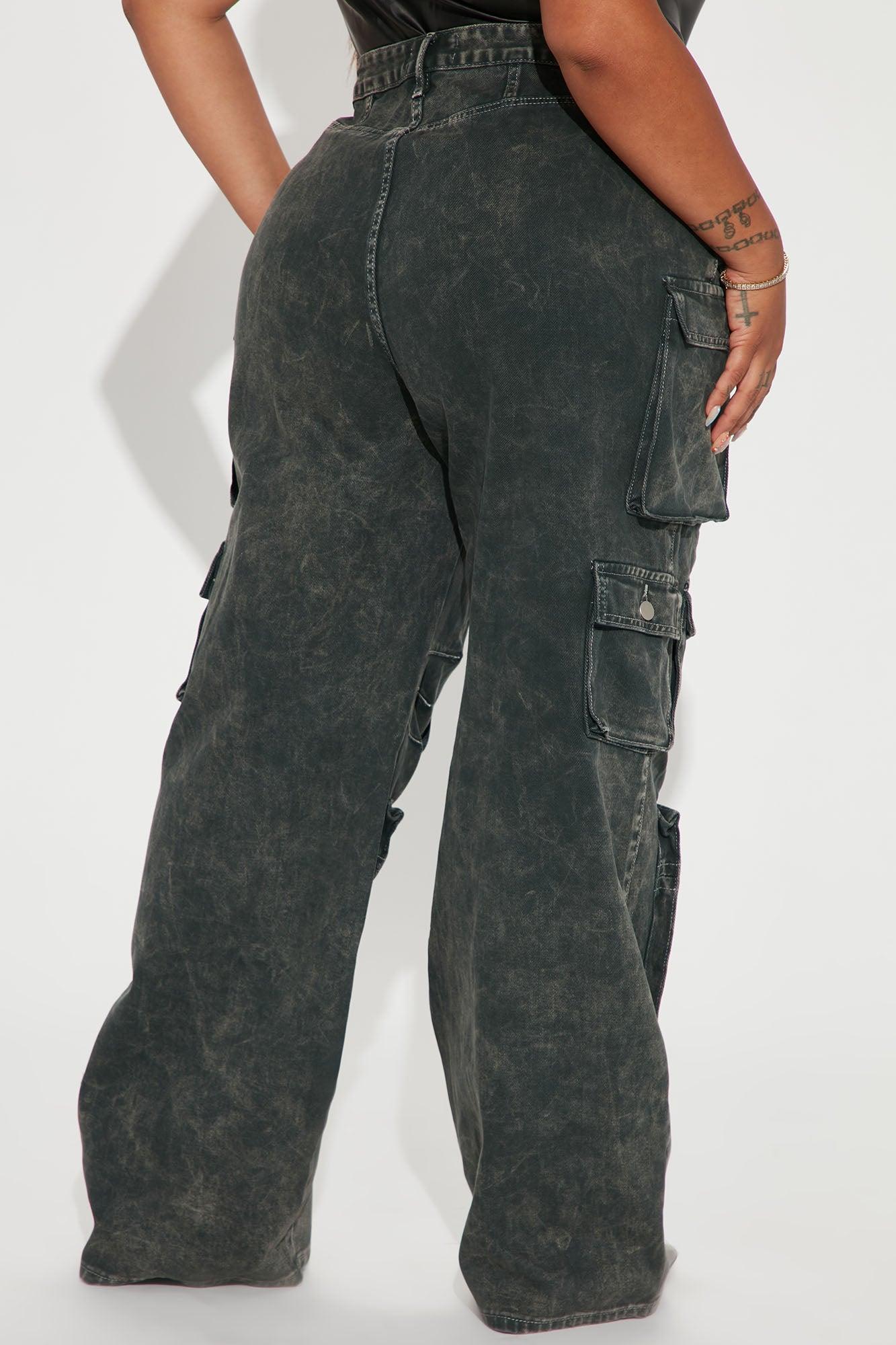 Lily High Rise Cargo Jeans - Green Product Image