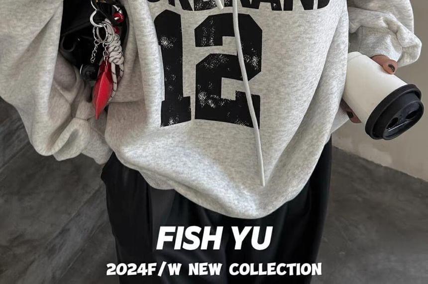 Lettering Print Drawstring Hoodie Product Image