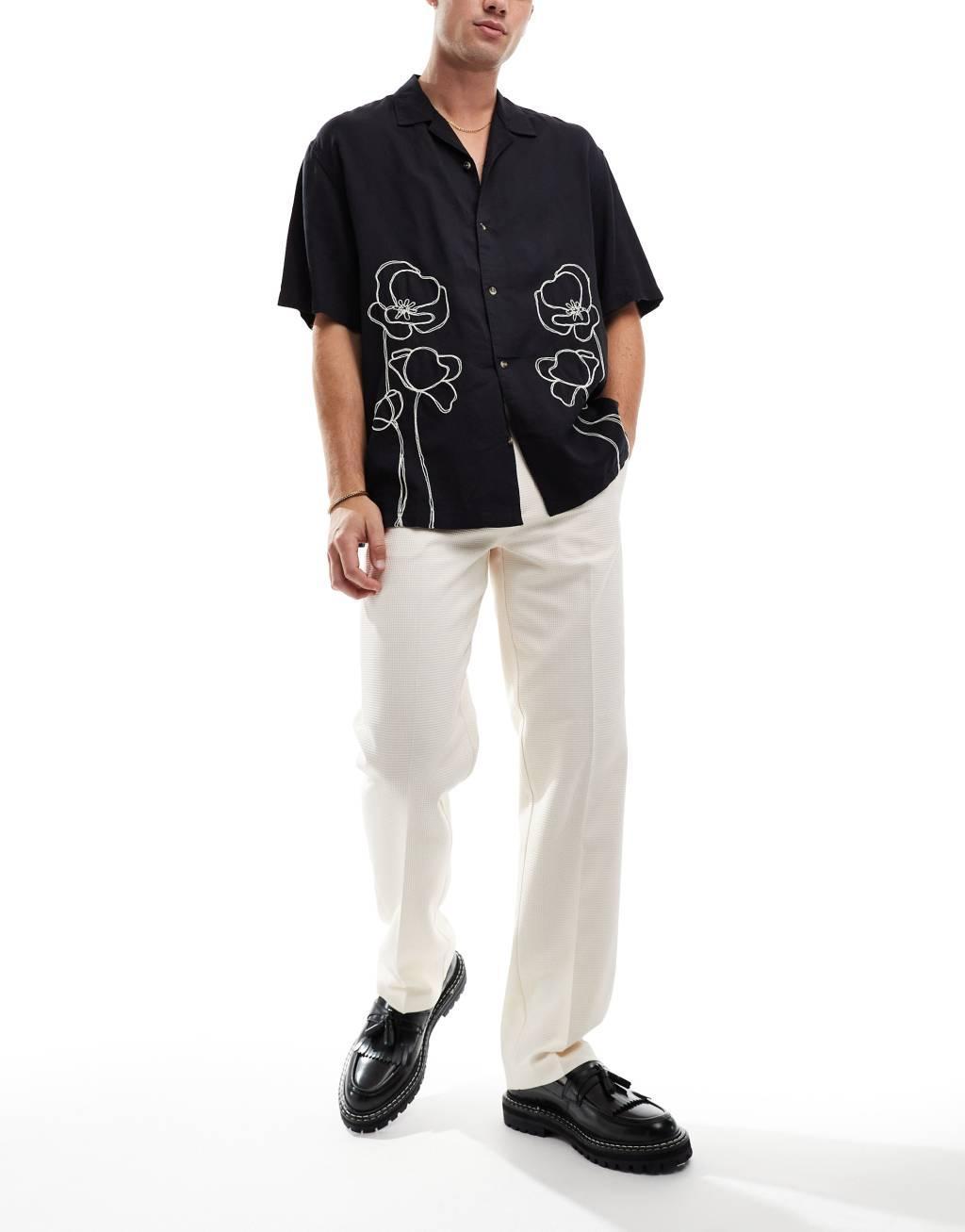 ASOS DESIGN smart straight leg textured pants in stone Product Image