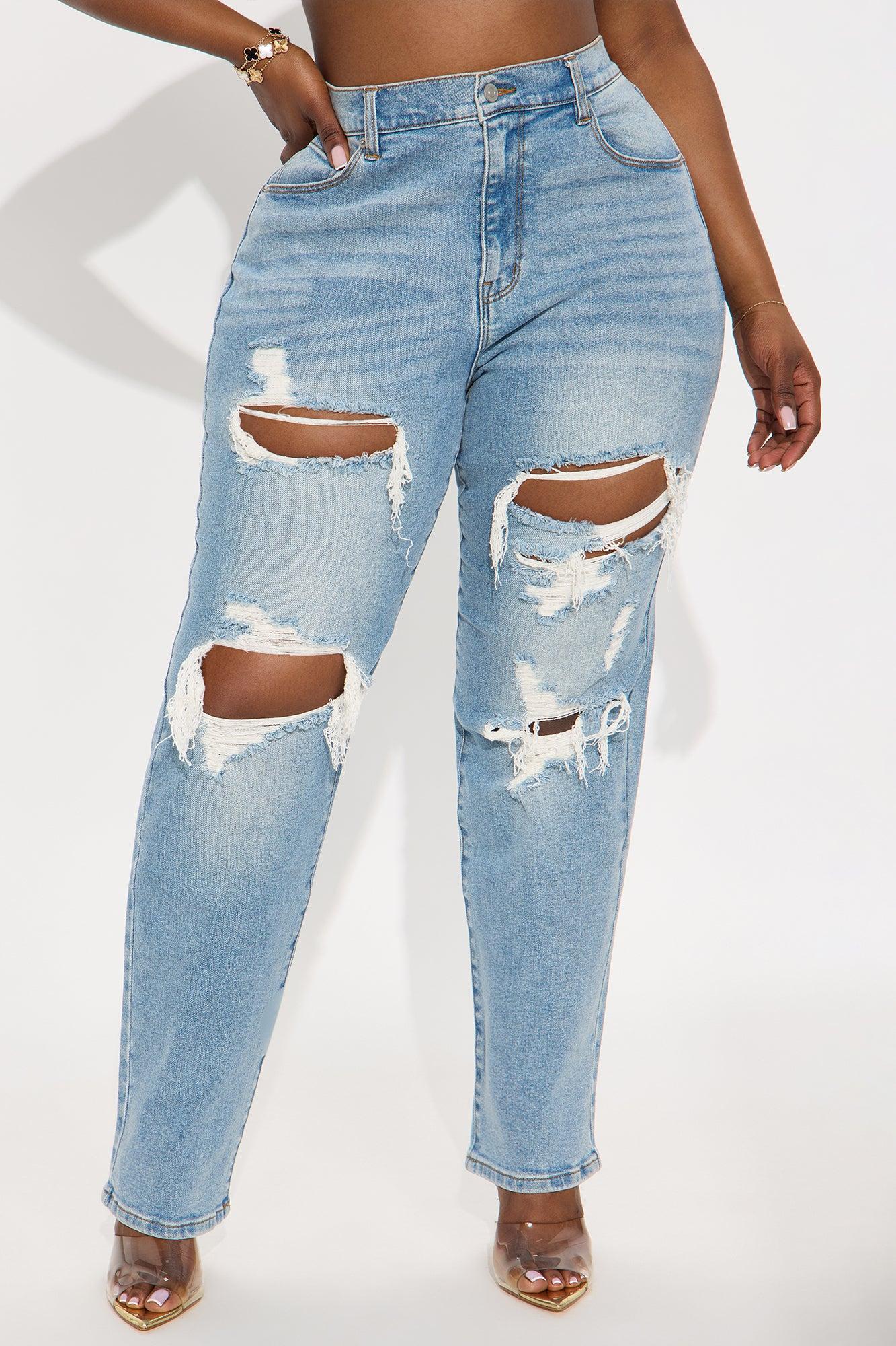 Tall Because I Said So Destroyed Mom Jeans - Medium Blue Wash Product Image