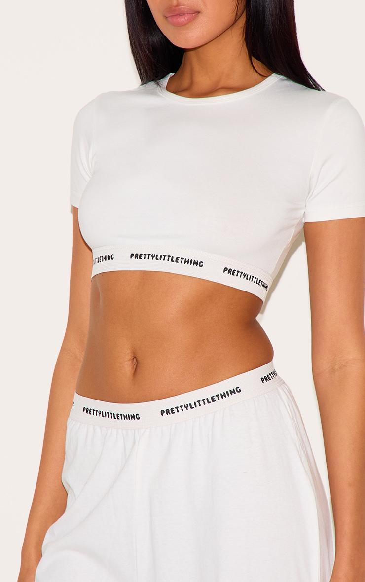PRETTYLITTLETHING Cream Tape Short Sleeve PJ Top Product Image