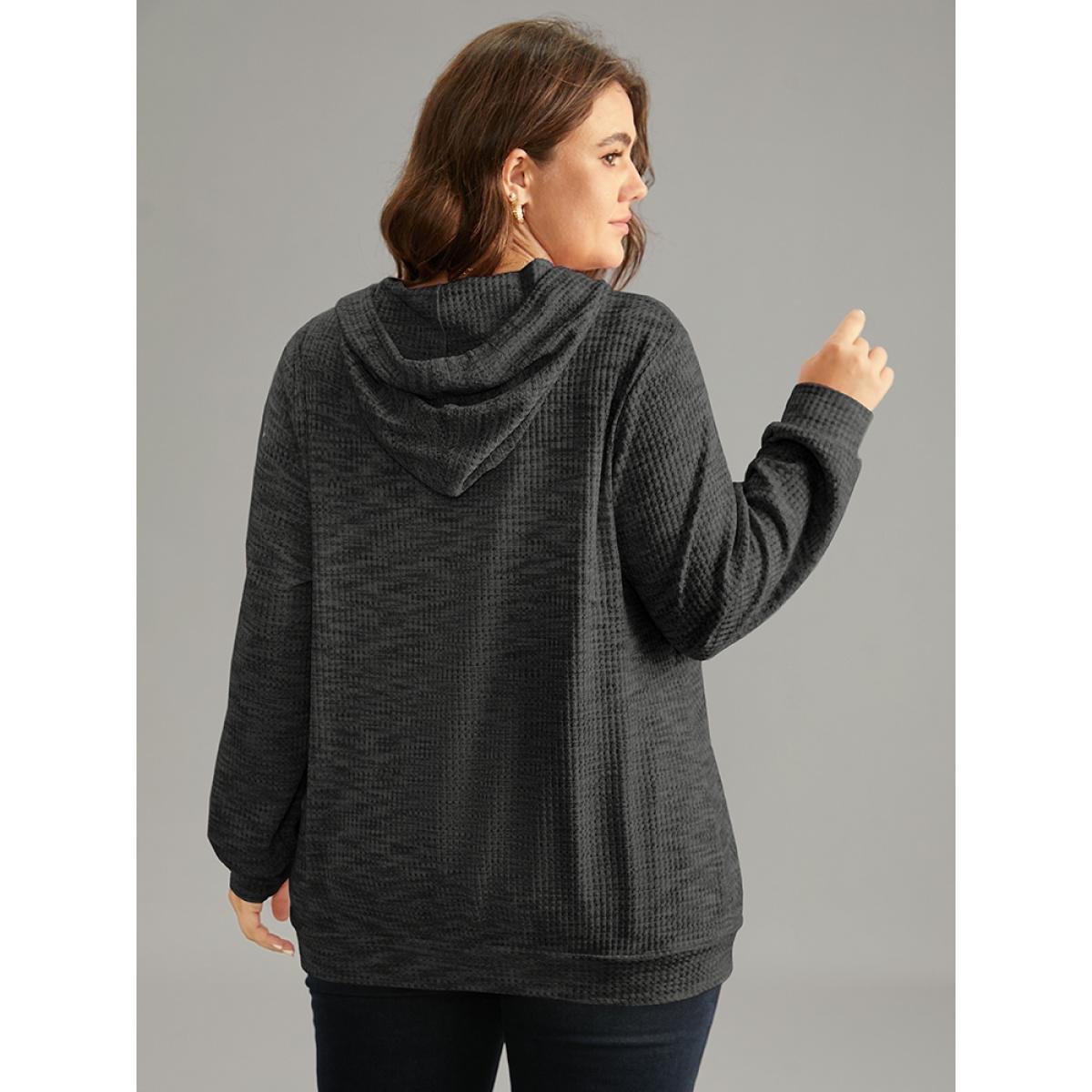 Plus Size Colour Waffle Knit Hooded Drawstring Sweatshirt Women DimGray Casual Waffle Knit Hooded Everyday Sweatshirts BloomChic 22-24/3X Product Image