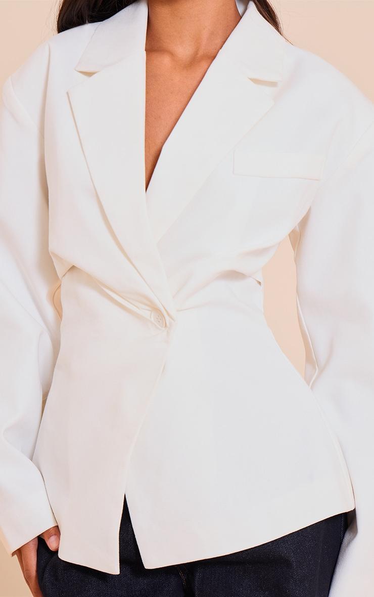 Petite White Linen Look Woven Cinched Waist Blazer Product Image