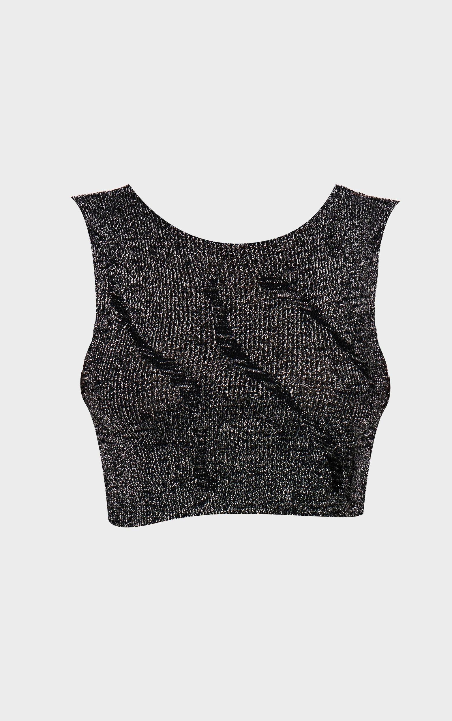Black Lurex Knitted Contrast Detail Crop Top Product Image