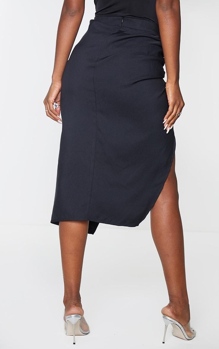 Black Woven Ruched Detail Midi Skirt Product Image