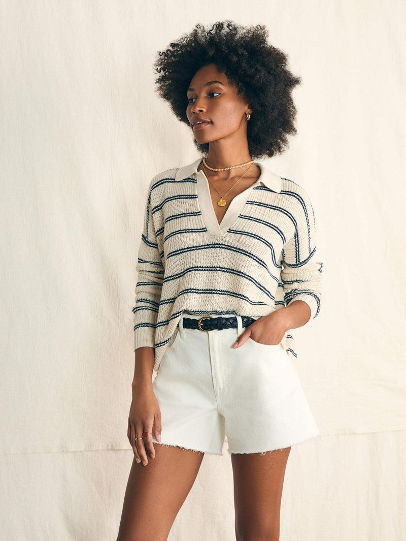 Miramar Linen Polo - Natural Mystic Stripe Product Image