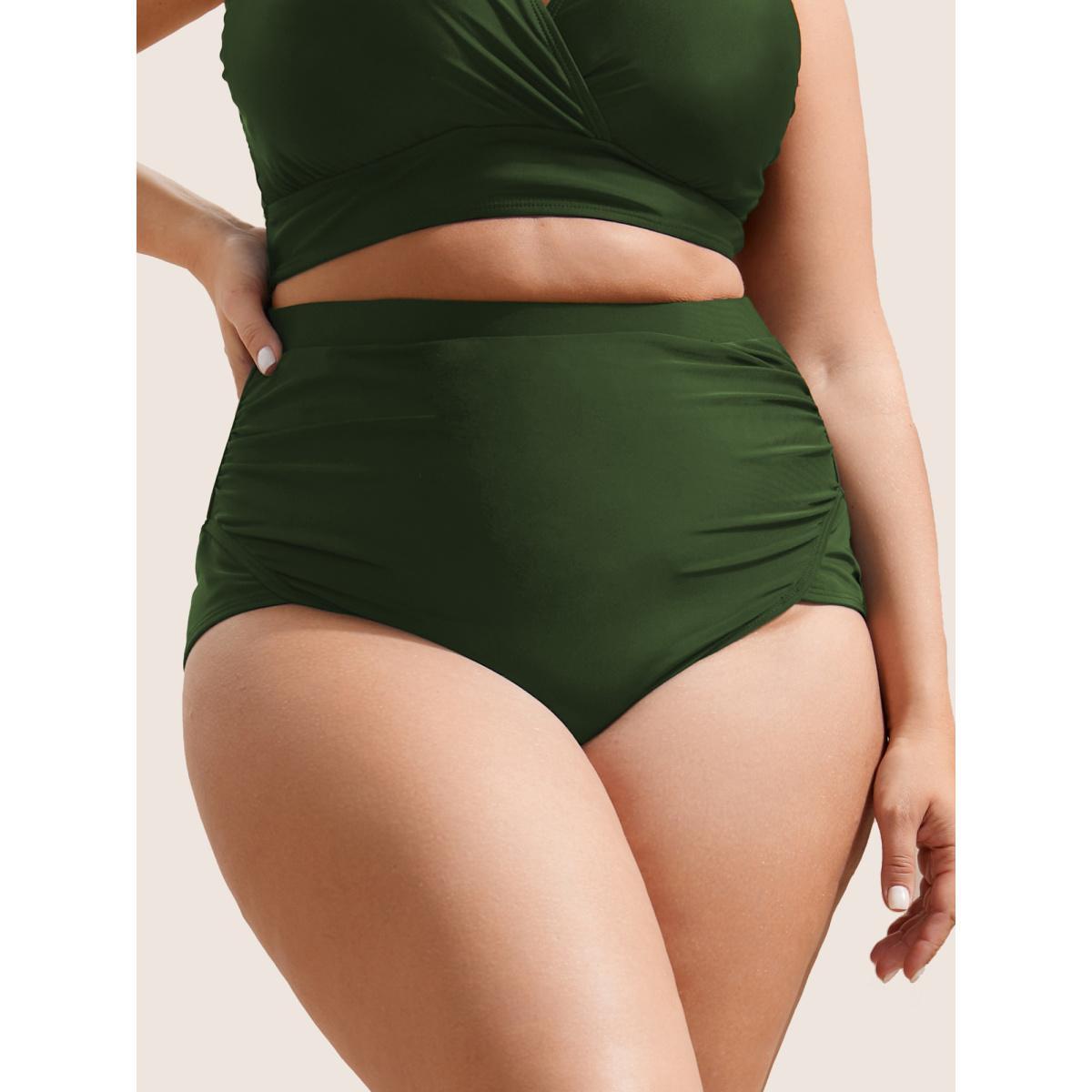 Plus Size Plain Patchwork Ruched Swim Bottom Women's Swimwear Indigo Beach Non High stretch Skinny High Rise Curve Swim Bottoms BloomChic 14-16/1X Product Image
