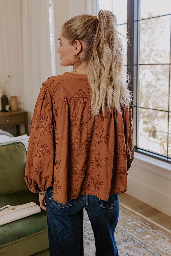 Lost In Love Embroidered Button Up in Brown Product Image