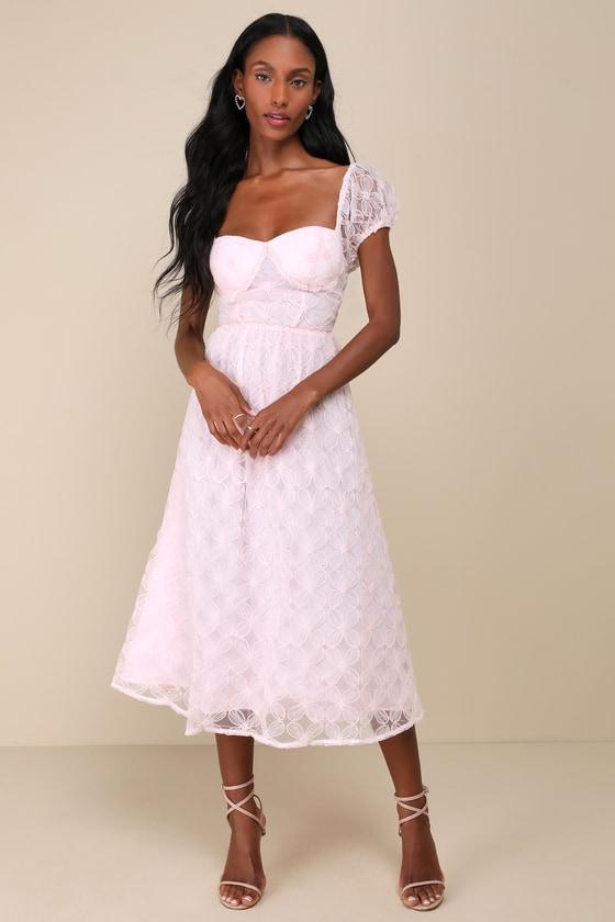 Exceedingly Elegant Pink Floral Applique Bustier Midi Dress Product Image
