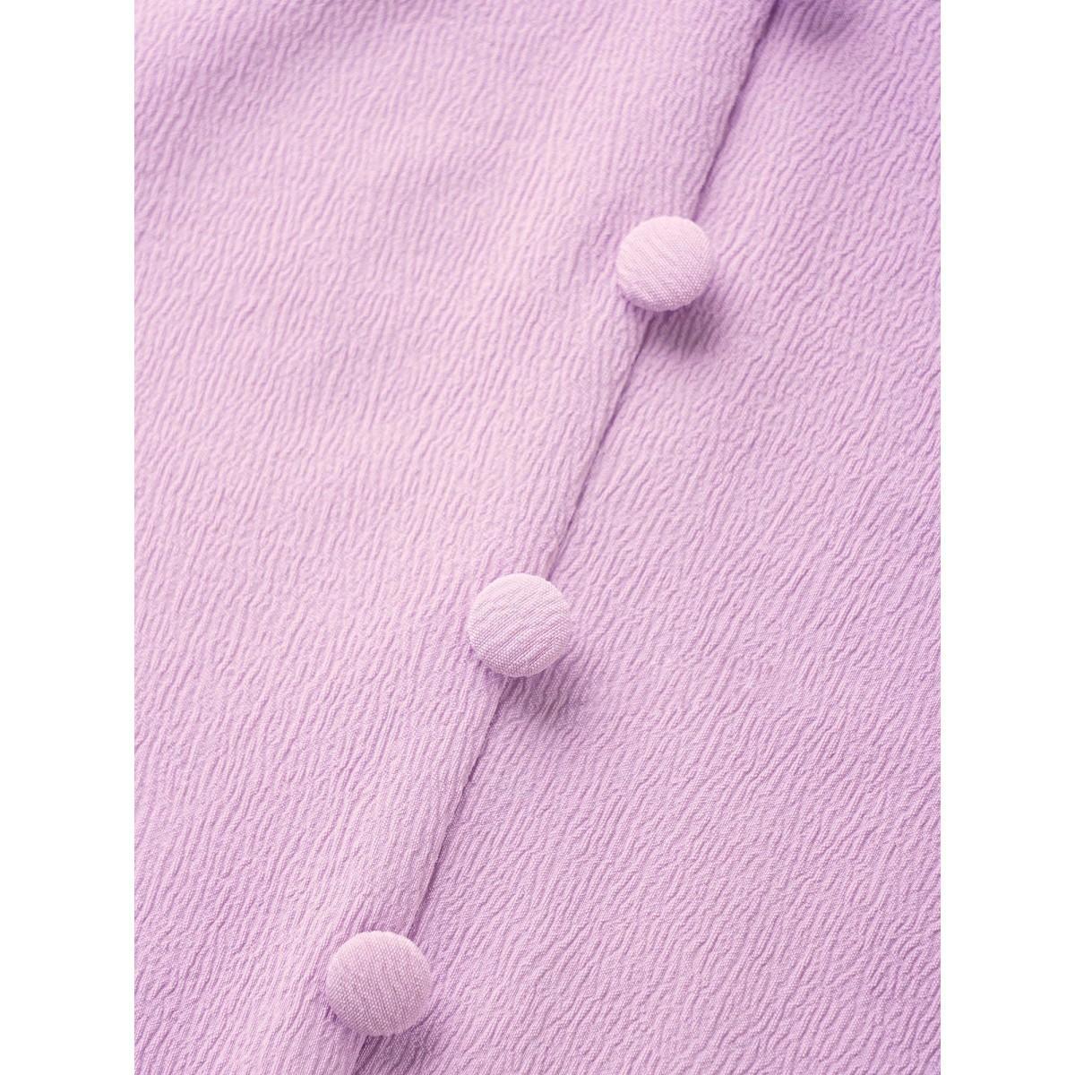 Plus Size Lilac Stretchy Woven Solid Button Detail Blouse Women Work From Home Short sleeve V-neck Work Blouses BloomChic 28/5X Product Image