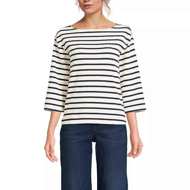 Women's Lands' End 3/4 Bell Sleeve Supima Cotton Tee, Size: Large, Blue Breton Stripe Product Image