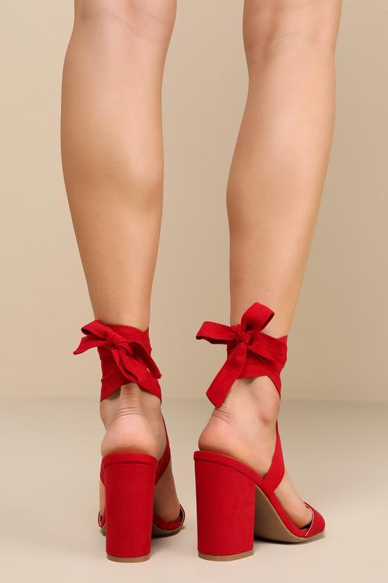 Alta Dark Red Suede Lace-Up Heels Product Image