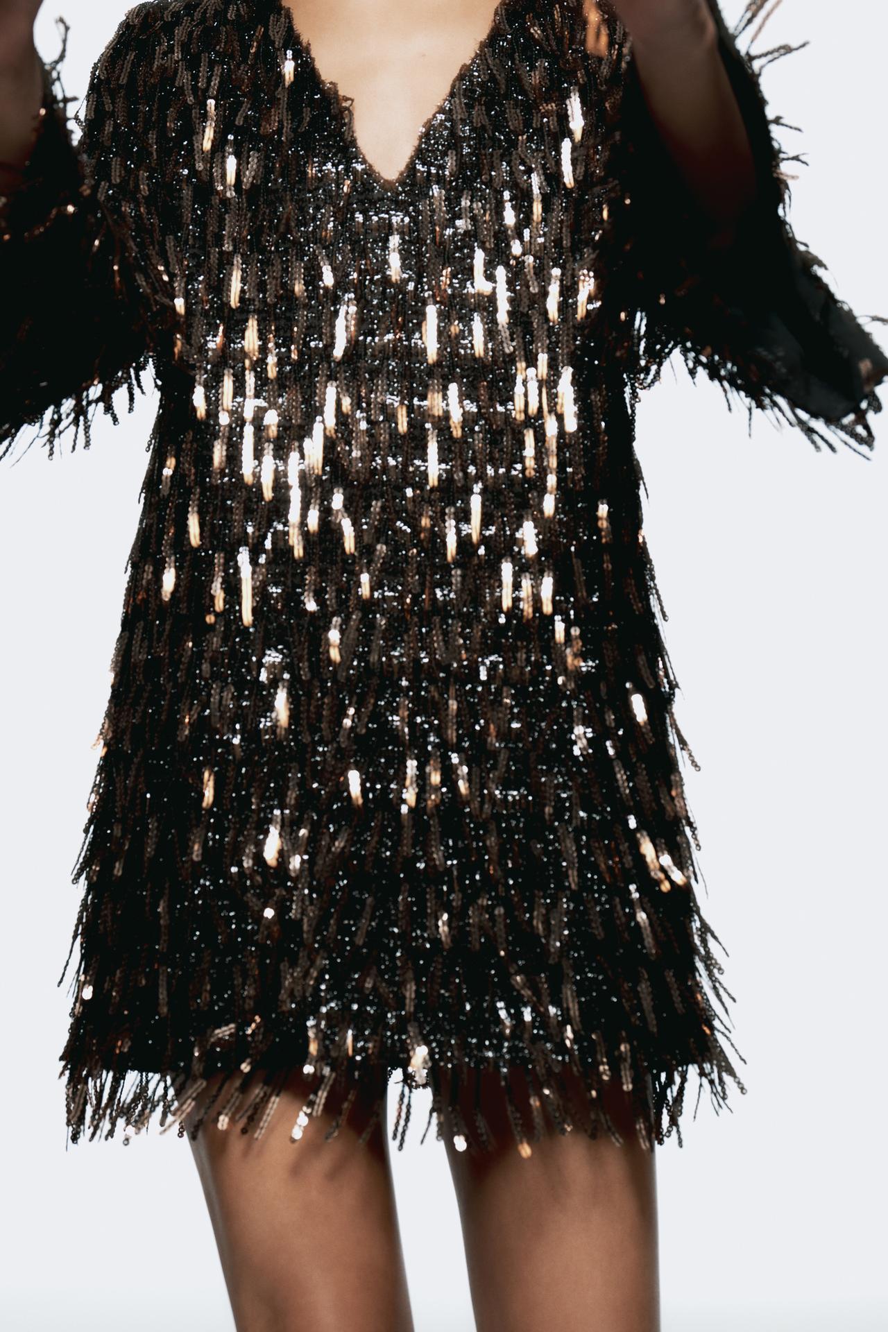 SEQUIN FRINGED MINI DRESS Product Image