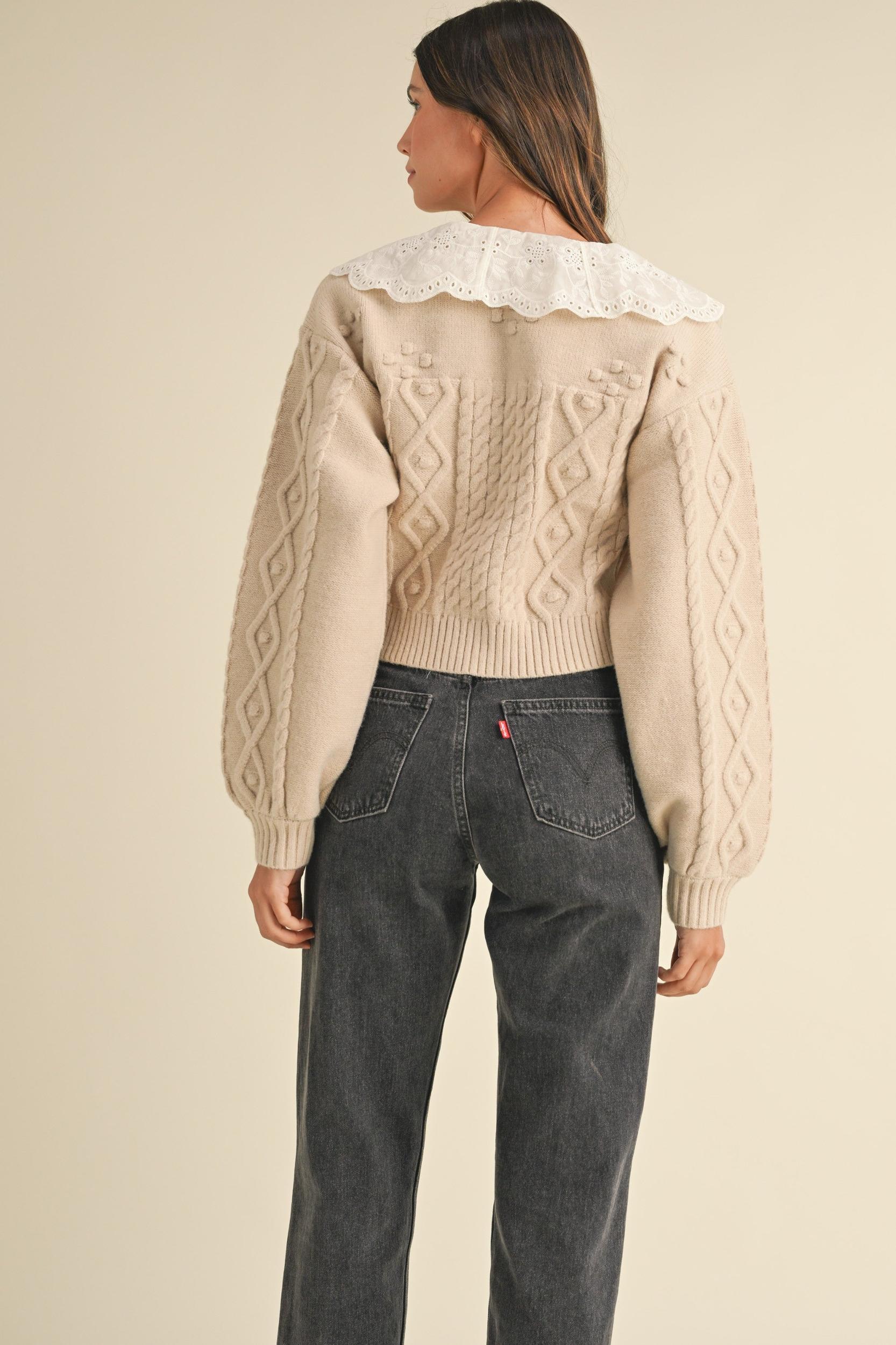 Lovely Collar Cable Knit Cardigan Product Image