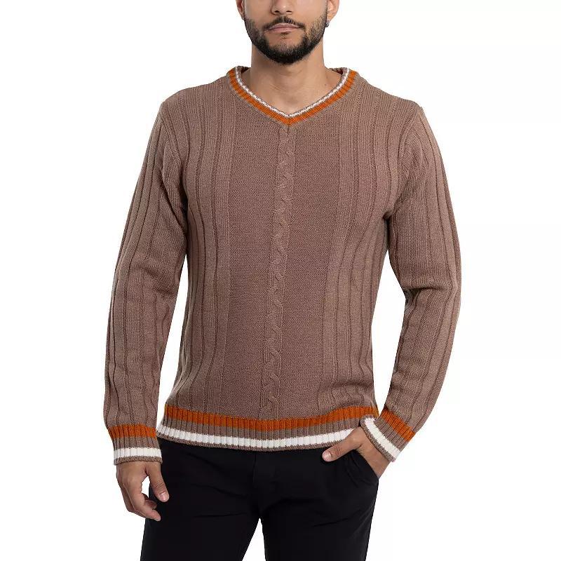 Men's Xray Cable Knit Tipped V-Neck Sweater, Size: Large, Grey Product Image