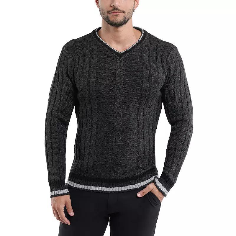 Men's Xray Cable Knit Tipped V-Neck Sweater, Size: Large, Grey Product Image
