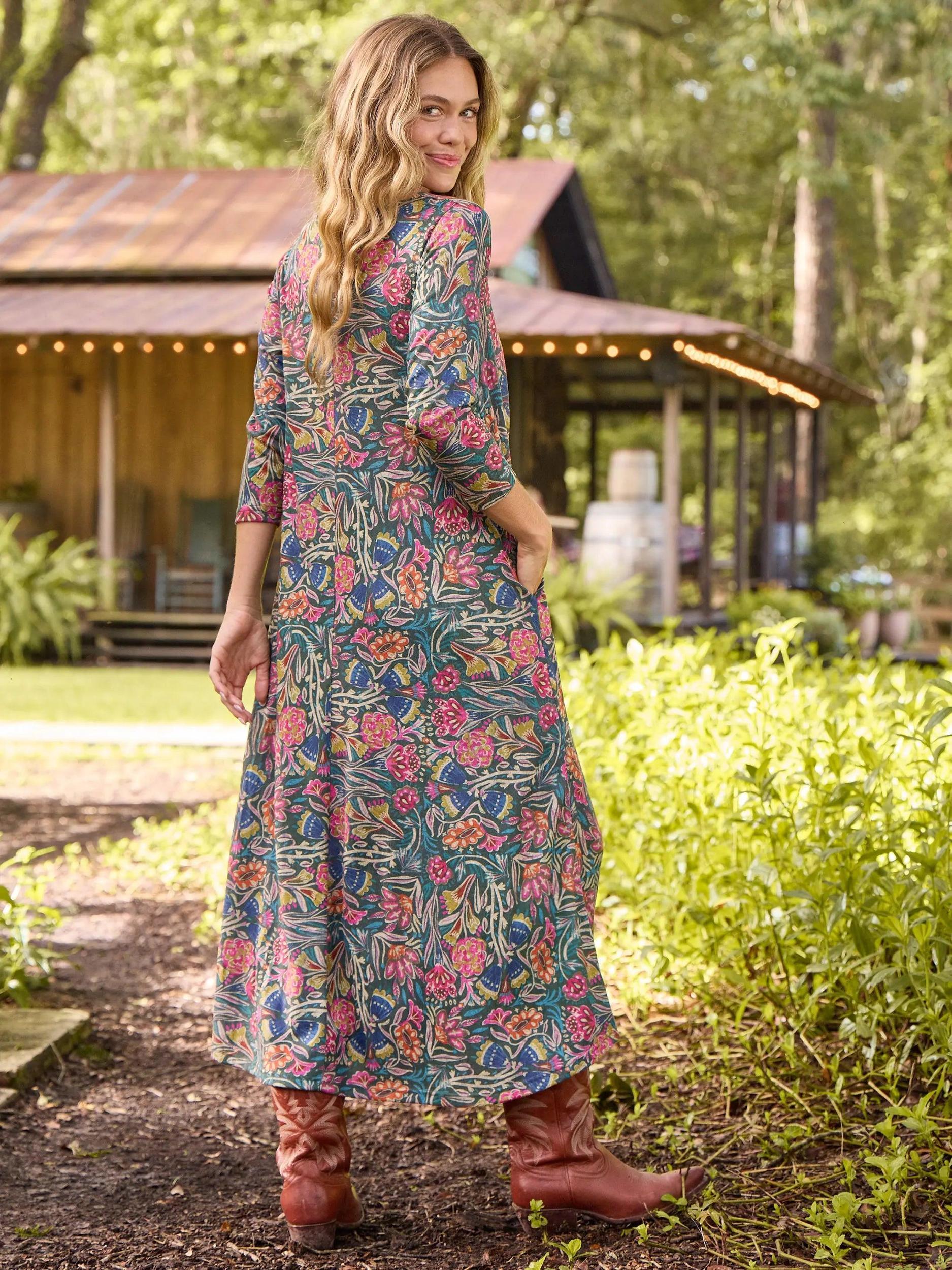 Lottie Knit Maxi Dress - Green Painterly Vines Product Image