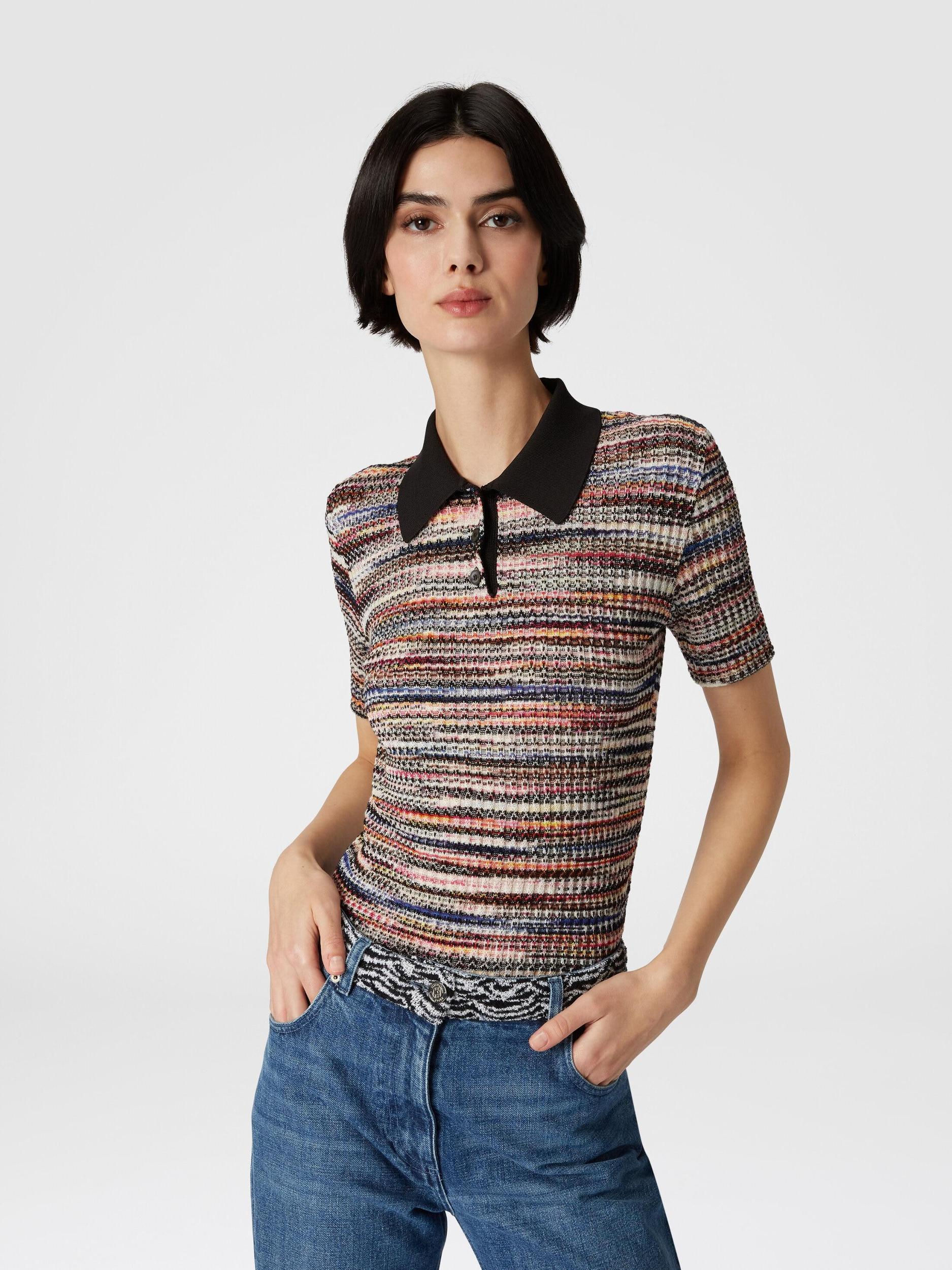 Short-sleeved polo shirt in wool and viscose knit Product Image