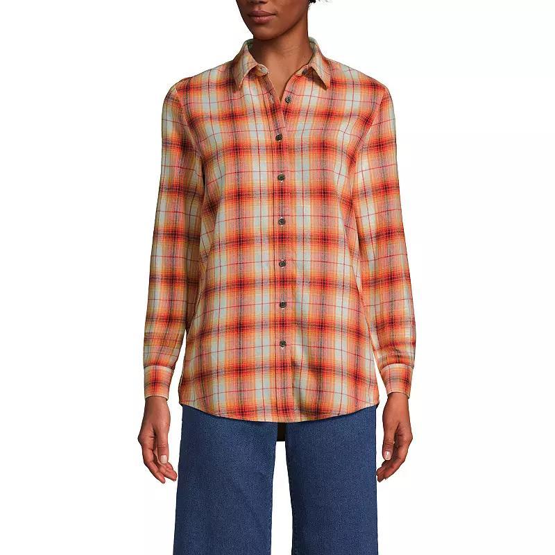 Women's Lands' End Flannel Boyfriend Shirt, Size: XS, Ivory Blue Plaid Product Image