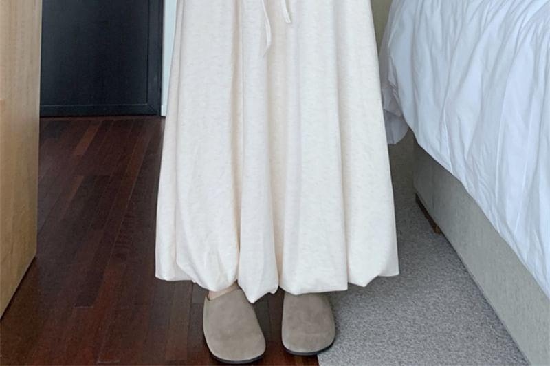 Drawstring Waist Plain Maxi A-Line Skirt Product Image