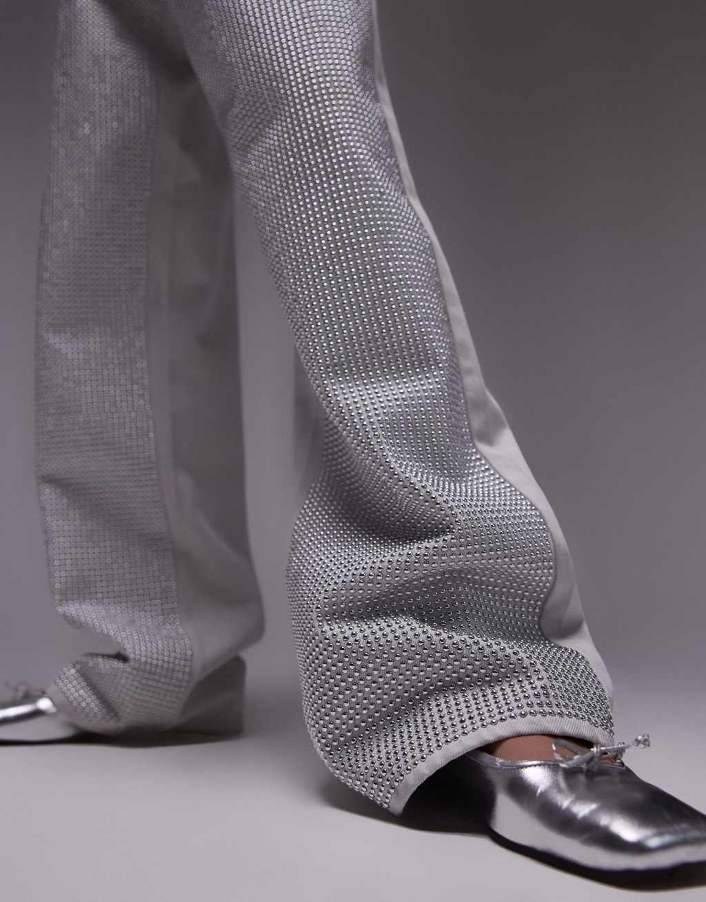 Topshop silver studded mid rise Column jeans in bone white Product Image