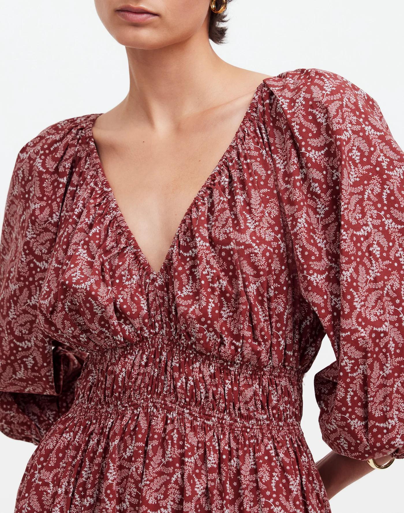 Puff-Sleeve V-Neck Mini Dress in Paisley Floral Product Image
