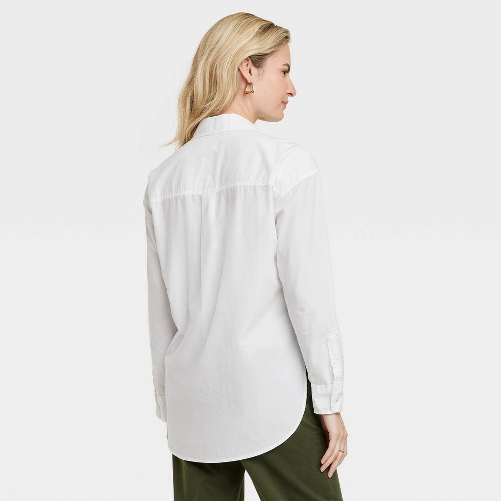 Women's Oversized Long Sleeve Collared Button-Down Shirt - Universal Thread™ White XL Product Image