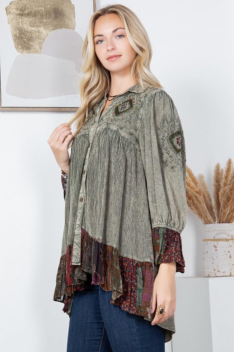 Puffed Sleeves Button-Down Top Product Image
