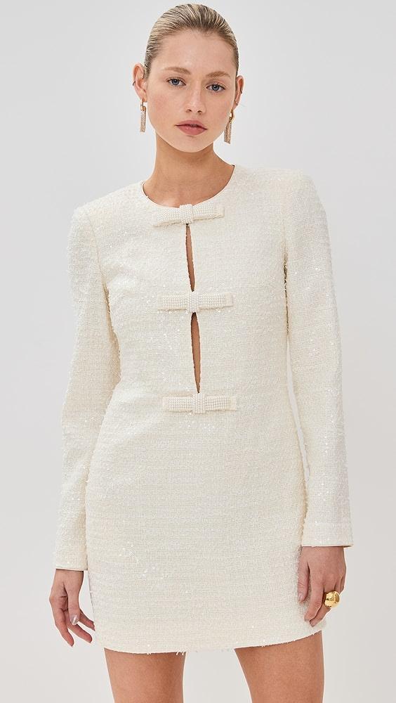 Self Portrait Cream Boucle Diamante Bow Mini Dress | Shopbop Product Image