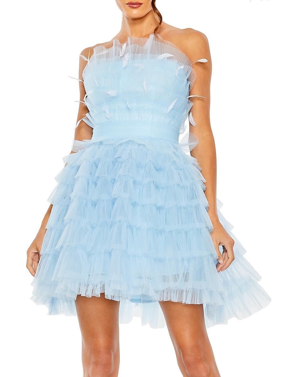 Womens Tiered Feather & Tulle Mini-Dress Product Image