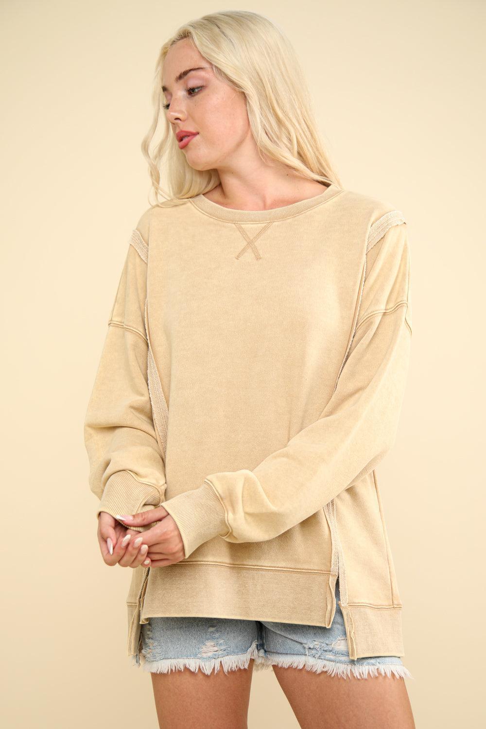 French Terry Top- Beige Product Image