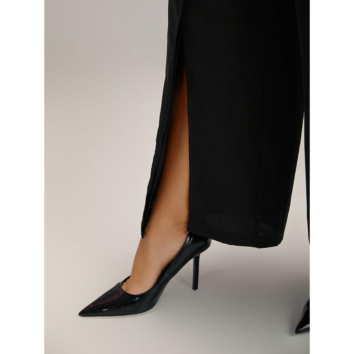 Plus Size Plain High Rise Split Hem Pants Women Black At the Office Straight Leg High Rise Work Pants BloomChic 14-16/1X Product Image