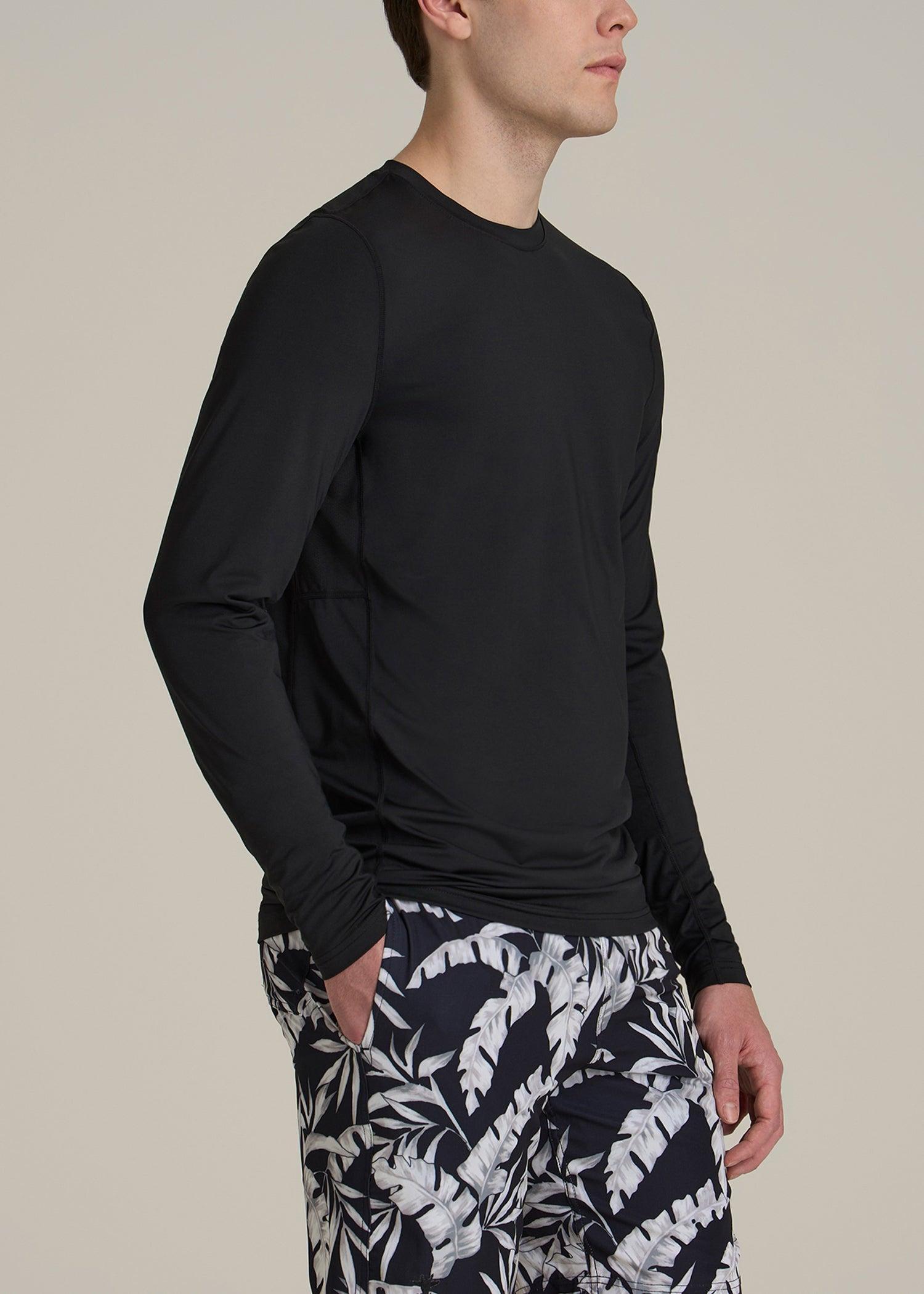 Long Sleeve UPF 50 Rash Guard for Tall Men in Black Product Image