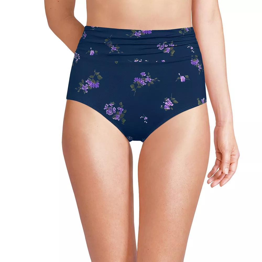 Women's Lands' End Ruched High Waisted Swim Bottoms, Size: 10, Deep  Blue Floral Product Image