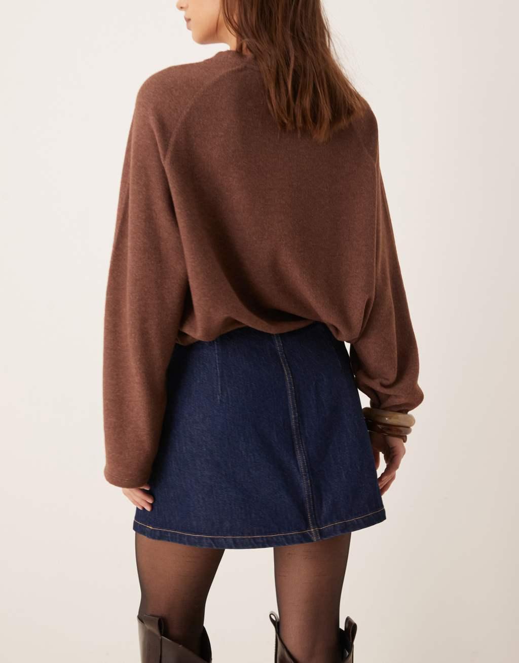 ASOS DESIGN denim clean waistband pelmet skirt in indigo Product Image