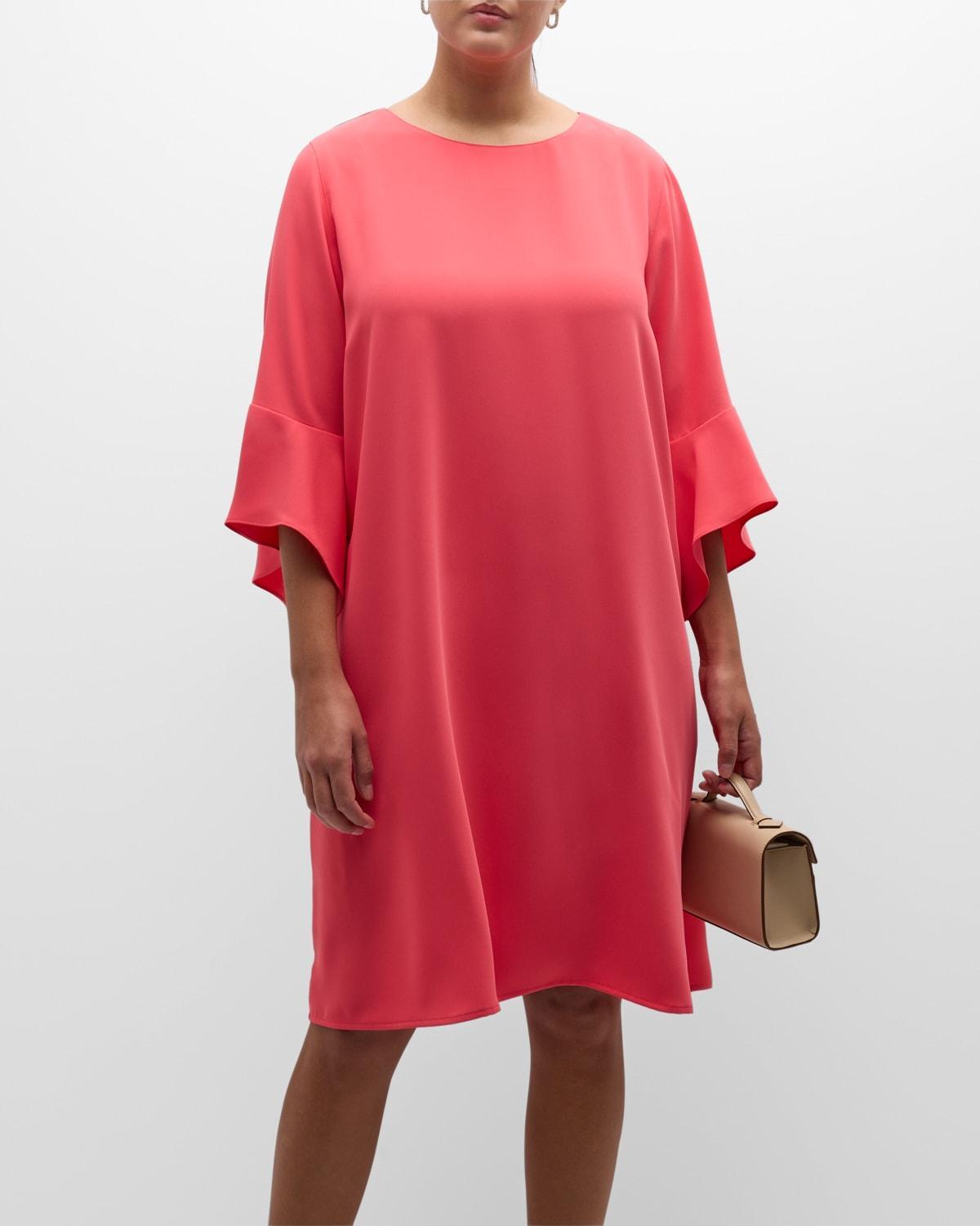 Caroline Rose Plus Size Julia Matte Crepe Round Neck 34 Ruffle Sleeve Shift Dress Product Image
