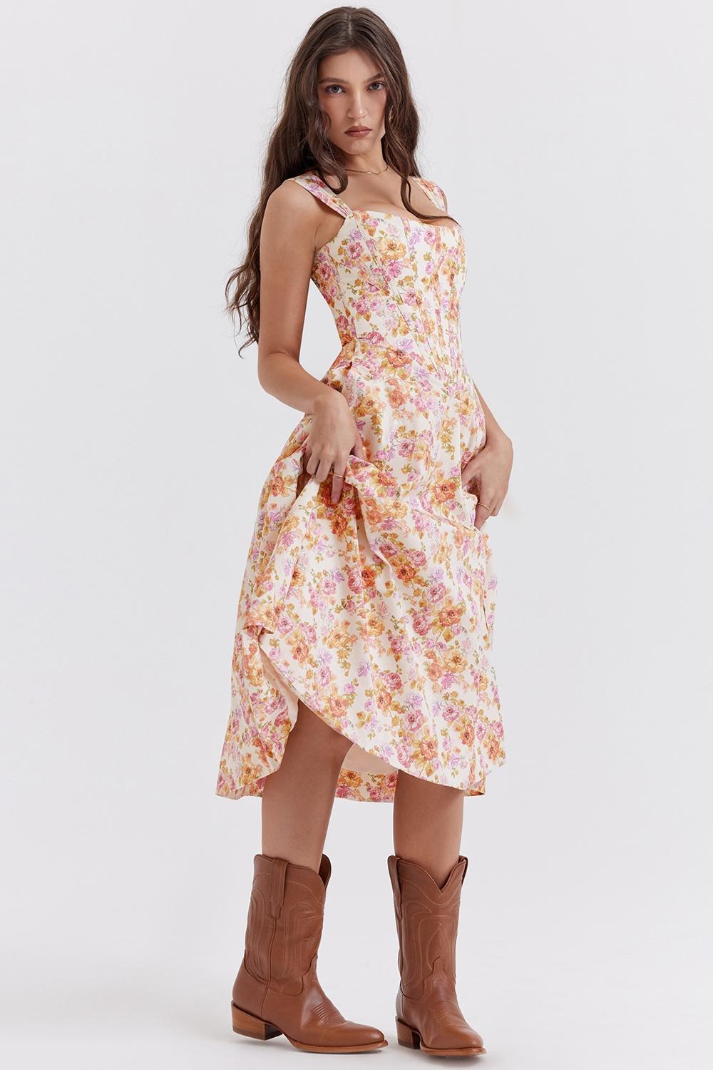 Saira Ivory Floral Midi Sundress Product Image