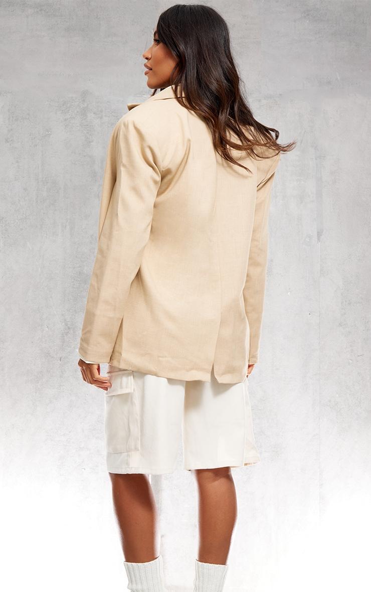  Stone Woven Oversized Curved Hem Boxy Blazer Product Image