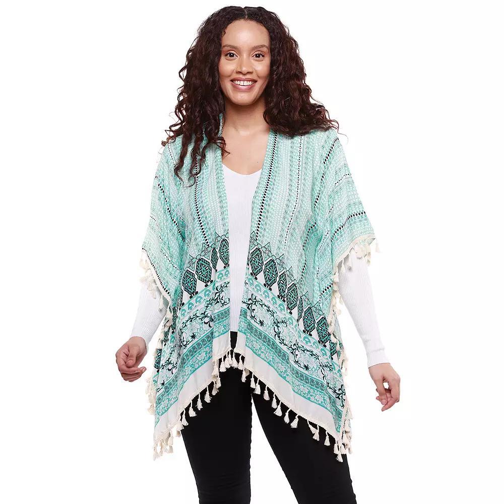 Women's Le Moda Turquoise Tassel Viscose Kimono, Blue Product Image