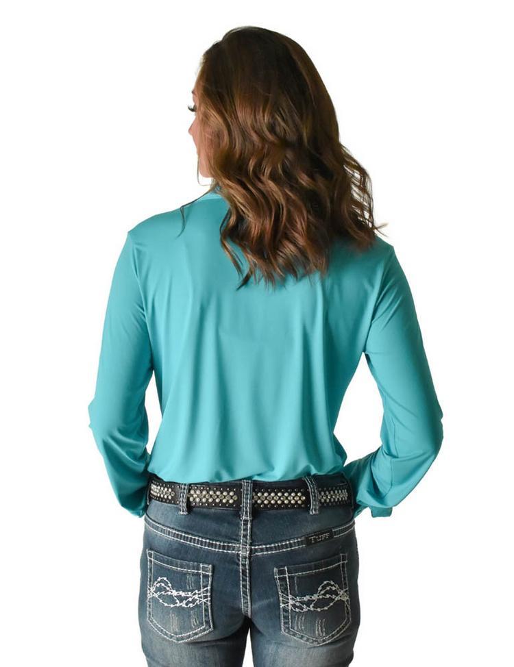 Cowgirl Tuff® Ladies' L/S Turquoise Leightweight Button Pullover Shirt Product Image