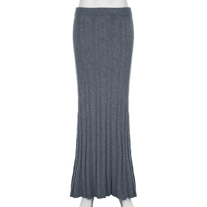 Low Rise Plain Cable-Knit Maxi Pencil Skirt Product Image