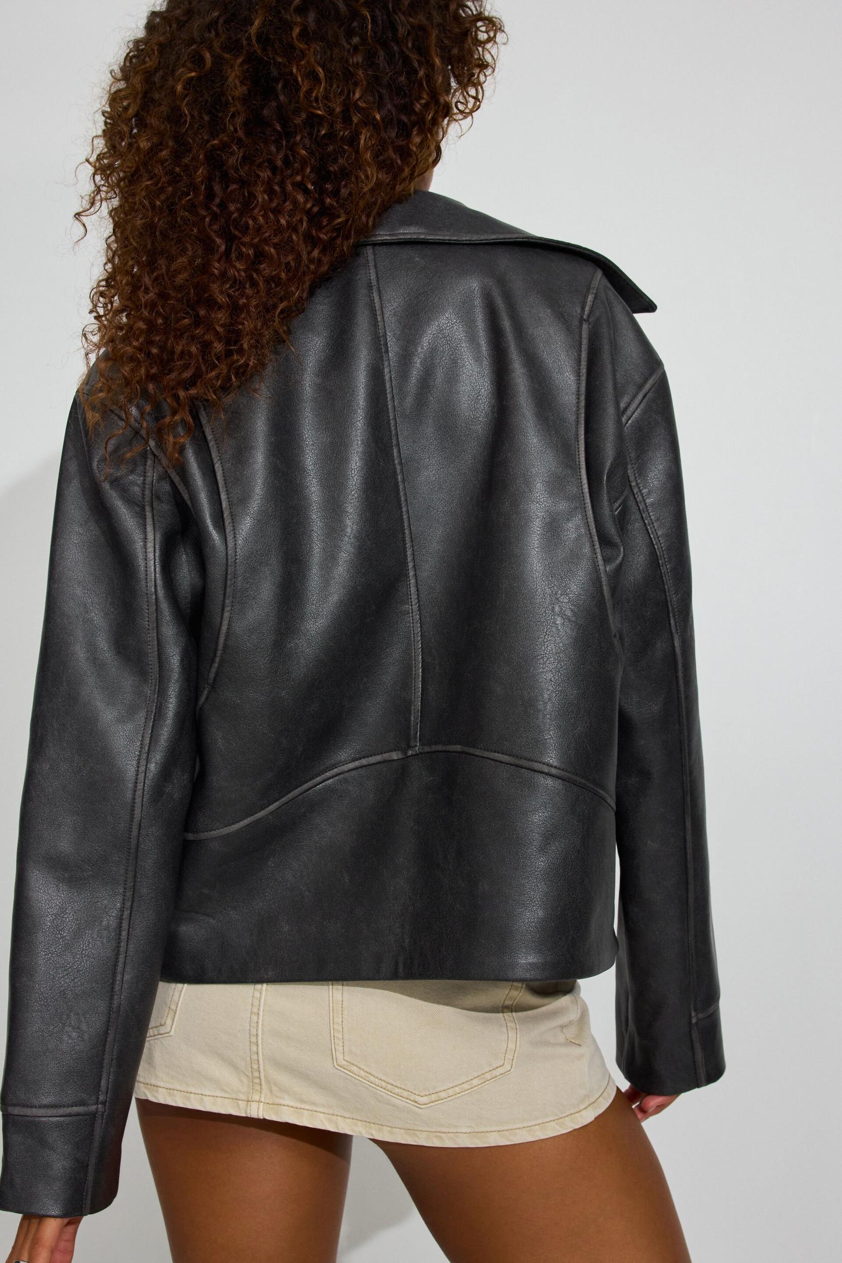 Oversized Faux Leather Worker Jacket Product Image