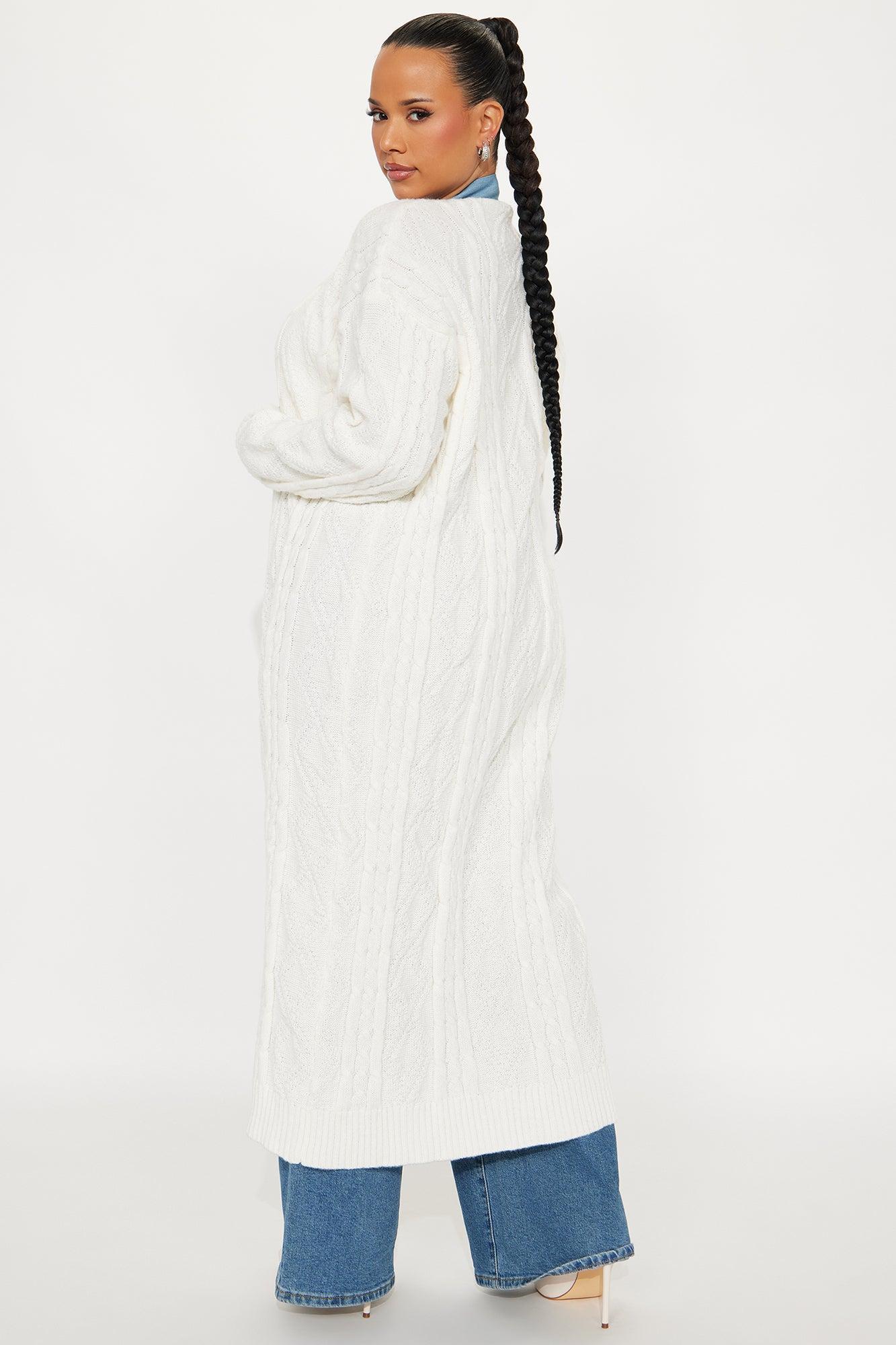 Snowed In Cable Knit Long Cardigan - Ivory Female Product Image