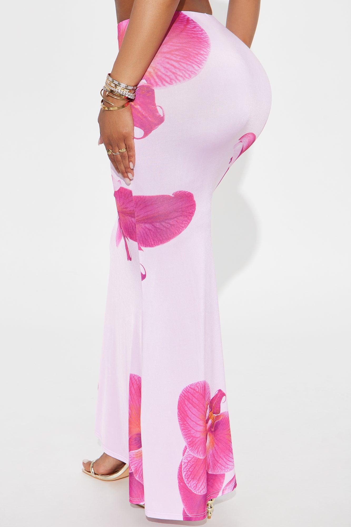 Liliana Floral Satin Maxi Skirt - Pink/combo Product Image