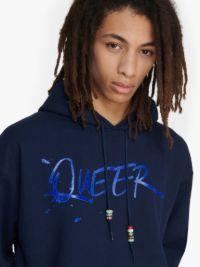 JW ANDERSON X QUEER HOODIE WITH TEXT PRINT in blue | JW Anderson US  Product Image