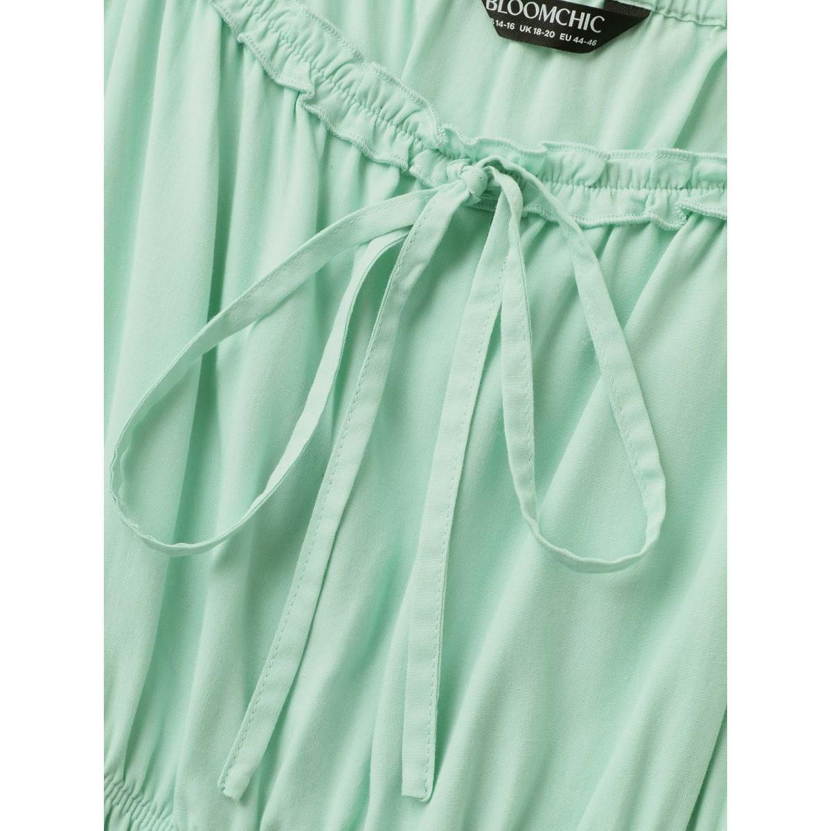 Plus Size Rayon Stretchy Waist Pockets Knee Dress Greenbean Women Square Neck Short sleeve Curvy BloomChic 14-16/1X Product Image