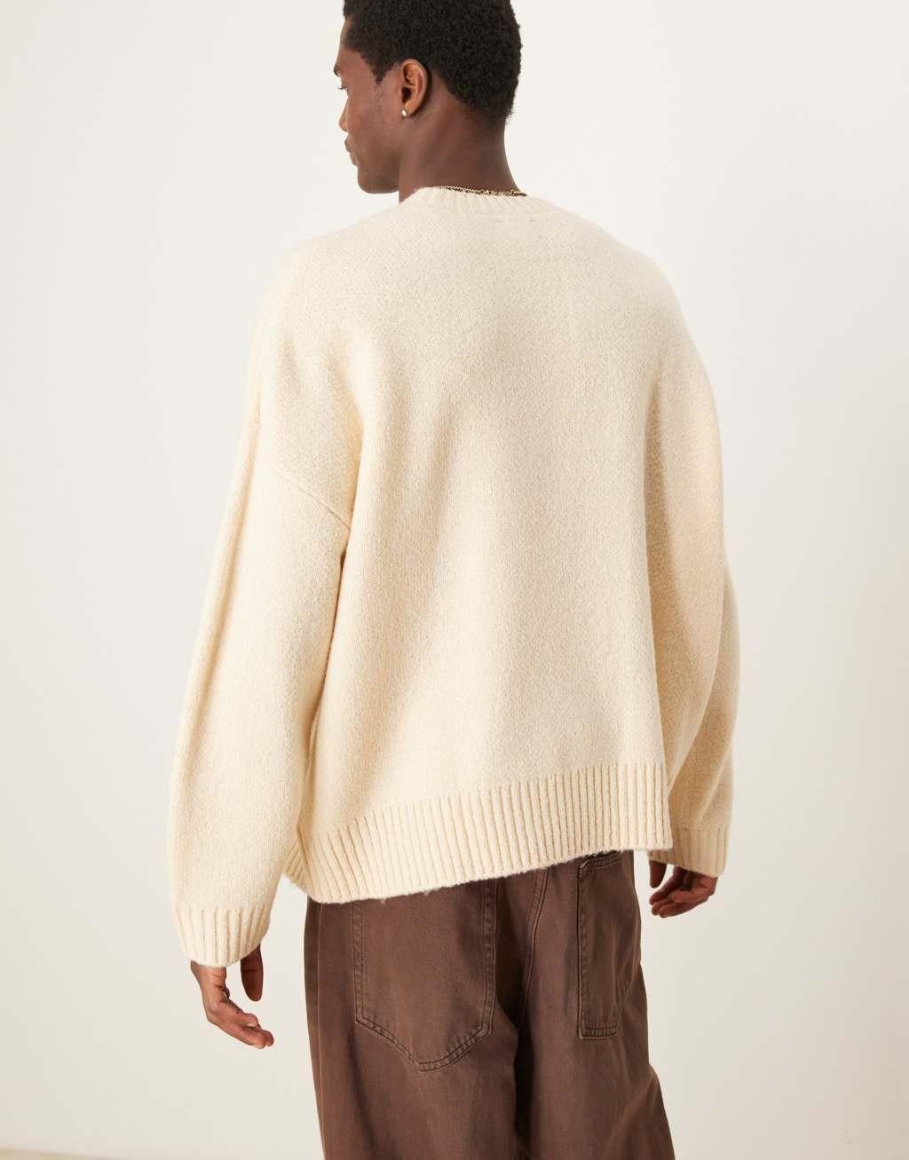 ASOS DESIGN super oversized boxy fit brushed knit crew neck sweater in oatmeal Product Image
