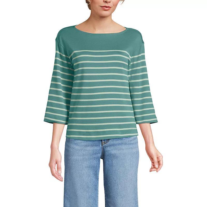 Women's Lands' End 3/4 Bell Sleeve Supima Cotton Tee, Size: Large, Blue Breton Stripe Product Image