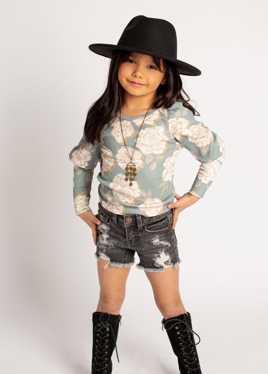Lynne Top in Neutral Green Floral Girls Product Image
