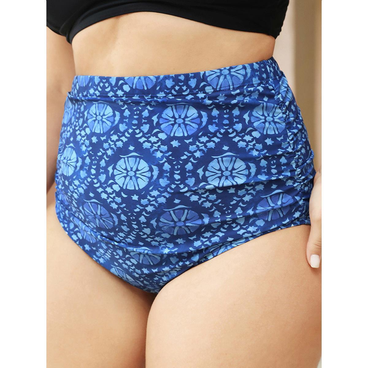 Plus Size Bandana Print Gathered Bikini Bottom Women's Swimwear Aegean Vacation Printed High stretch Skinny High Rise Curve Swim Bottoms BloomChic 18-20/2X Product Image